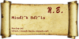 Misák Béla névjegykártya
